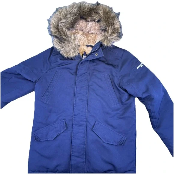 Abercrombie Kids Navy Parka Jacket Size 13/14 XL Sherpa Lined Fur Hood Coat - Picture 2 of 16